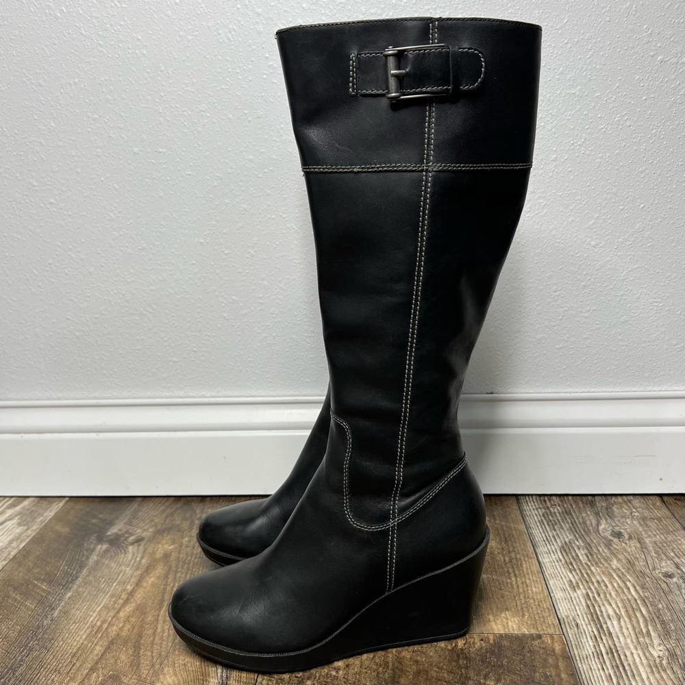 Cole Haan Nike Air Leather(V) Black Tall Wedge Lined Size 8 1/2